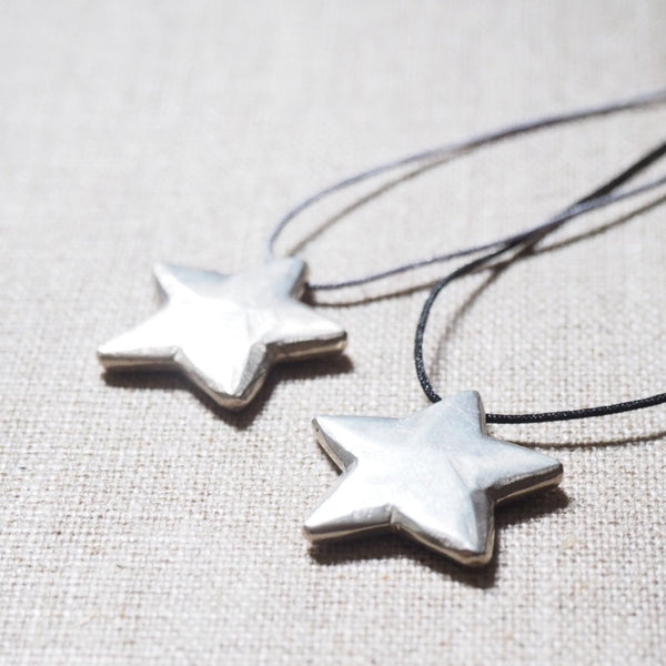 CAST SILVER - silver solid star pendant - carved lost wax necklace MMCSN02