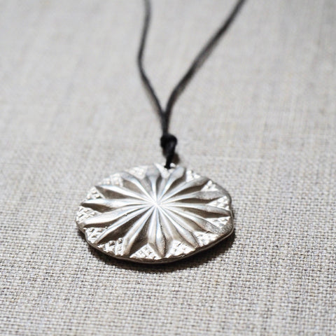 CAST SILVER - sun pendant - impressed lost wax necklace MMCSN05