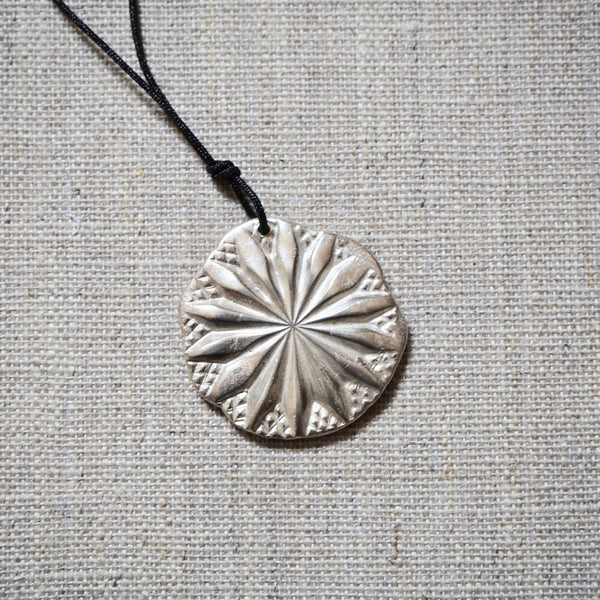 CAST SILVER - sun pendant - impressed lost wax necklace MMCSN05