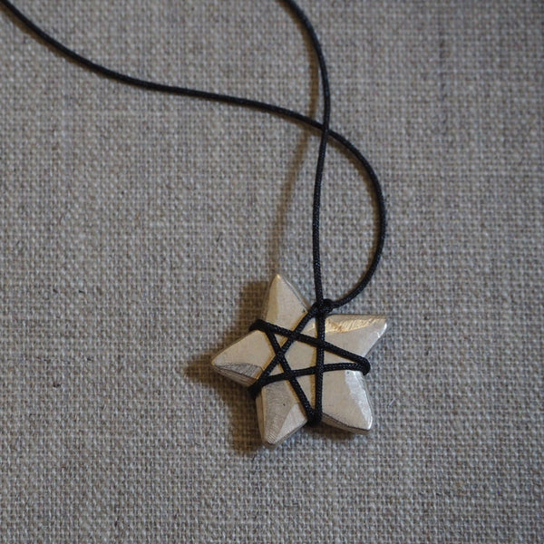 CAST SILVER - silver solid star wrapped pendant - carved lost wax necklace MMCSN02