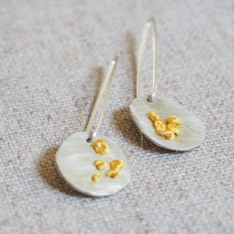 REVIVED - silver and gold silk stitched earrings MMRV06