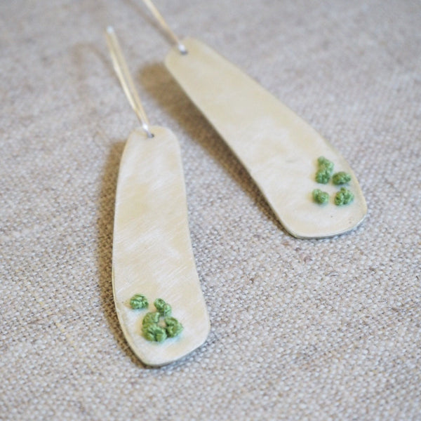 REVIVED - silver and green silk stitched earrings MMRV05
