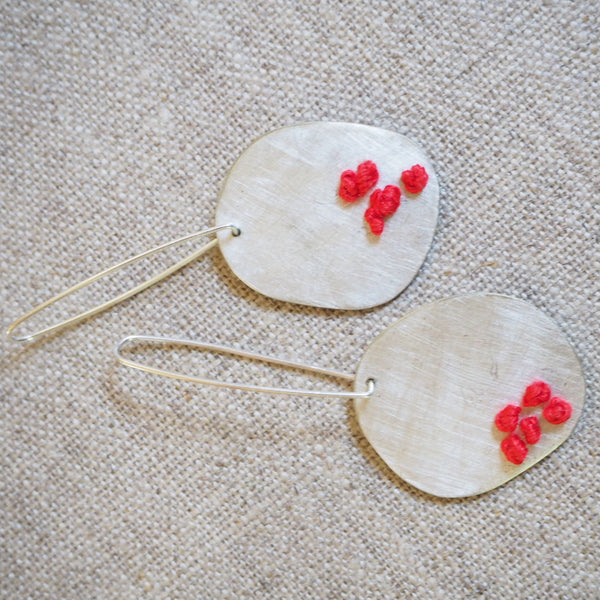 REVIVED - silver and red silk stitched earrings MMRV07