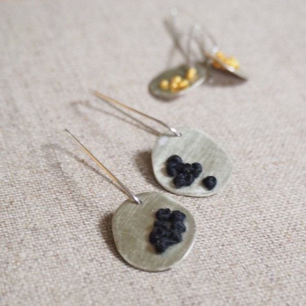 REVIVED - silver and black silk stitched earrings - MMRV05