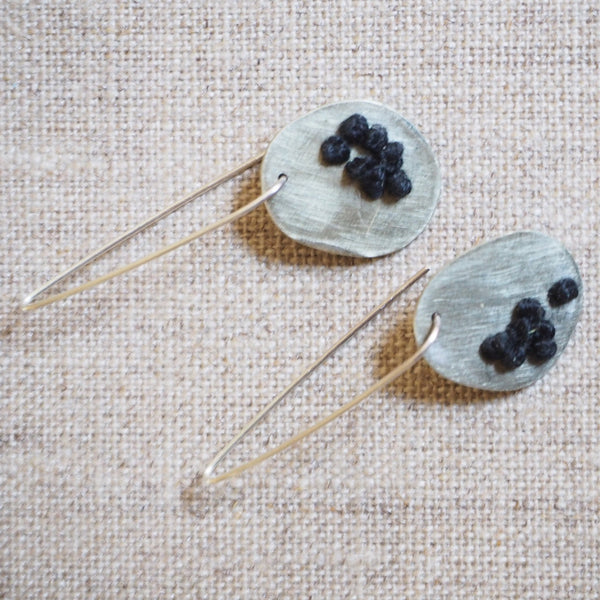 REVIVED - silver and black silk stitched earrings - MMRV05