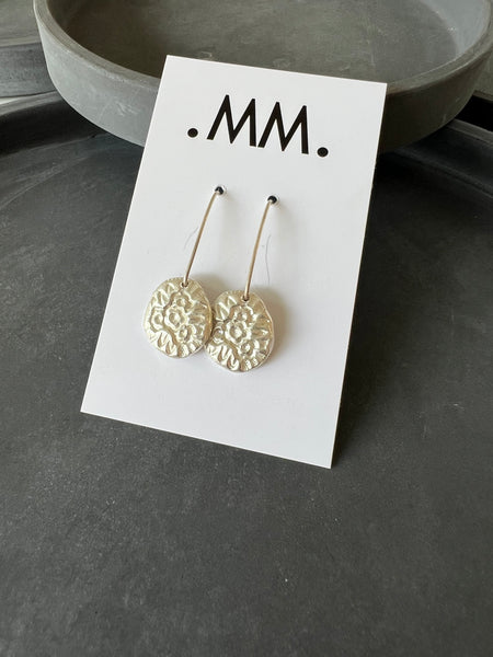 CAST SILVER - silver impressed flower button earrings - hand formed lost wax earrings MMCSE07